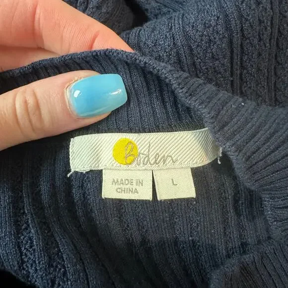 Boden Pointelle Rib Knit Mock Neck Top Knit Short Sleeve Lettuce Trim Sweater - Picture 9 of 10